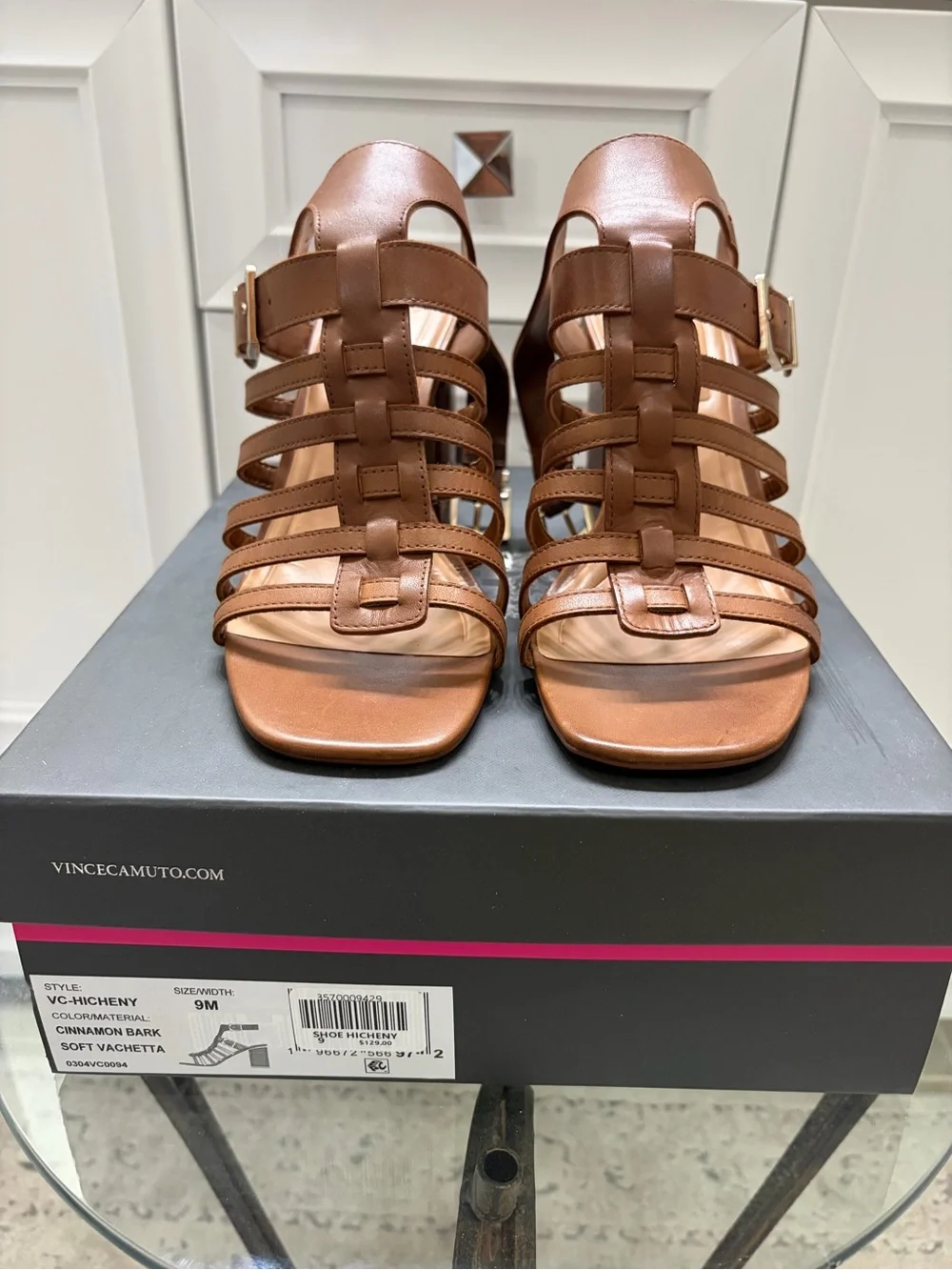 Vince Camuto Hicheny Gladiator Sandals Cinnamon Bark Size 9M Block Heel